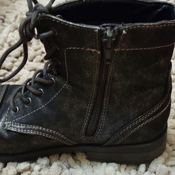New Justice Black Gray Size 6 Boot zip tie‎ metallic unicorn star diamond - Picture 5 of 7
